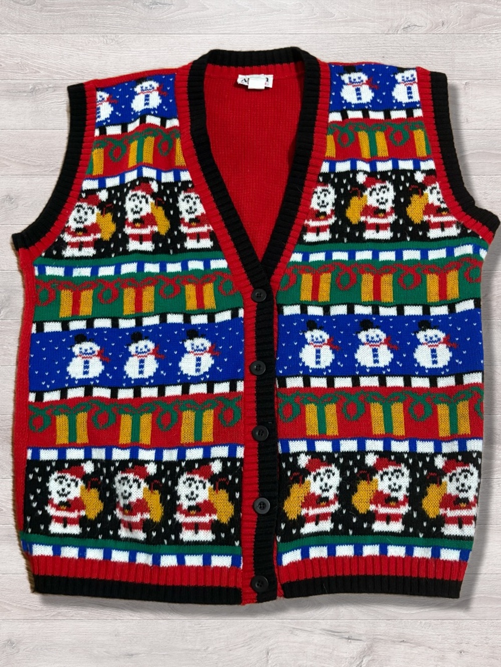 AVON 1980s Vintage Ugly Christmas Sweater Vest with Santa And Snowmen Size 2X/3X